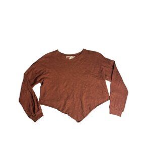 Free People FP Beach Rusty Orange V-Front Cropped Long Sleeve Top XS boho